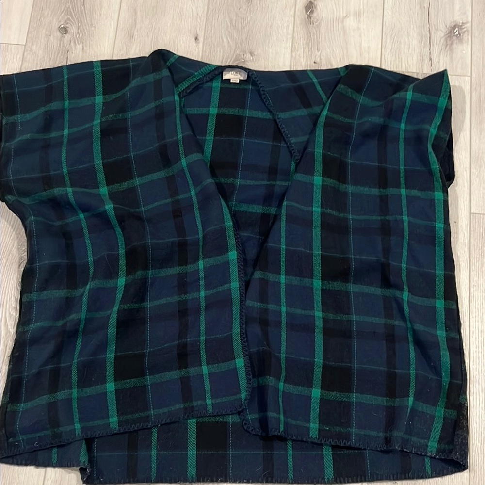 LOFT Green and Blue Checkered Cardigan
